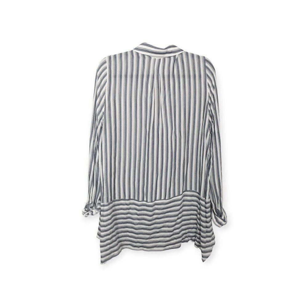 Striped Pleione Womens Button-Up Blouse M Navy/White - Picture 2 of 6